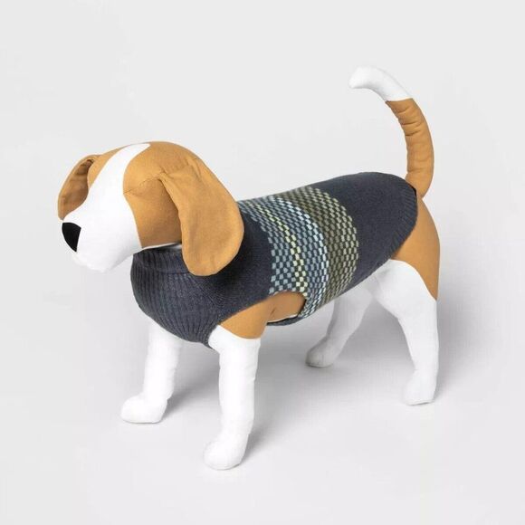 Fairisle Stripe Cool Colorway Dog and Cat Sweater, Boots & Barkley (Size M) GRAY - Picture 1 of 4